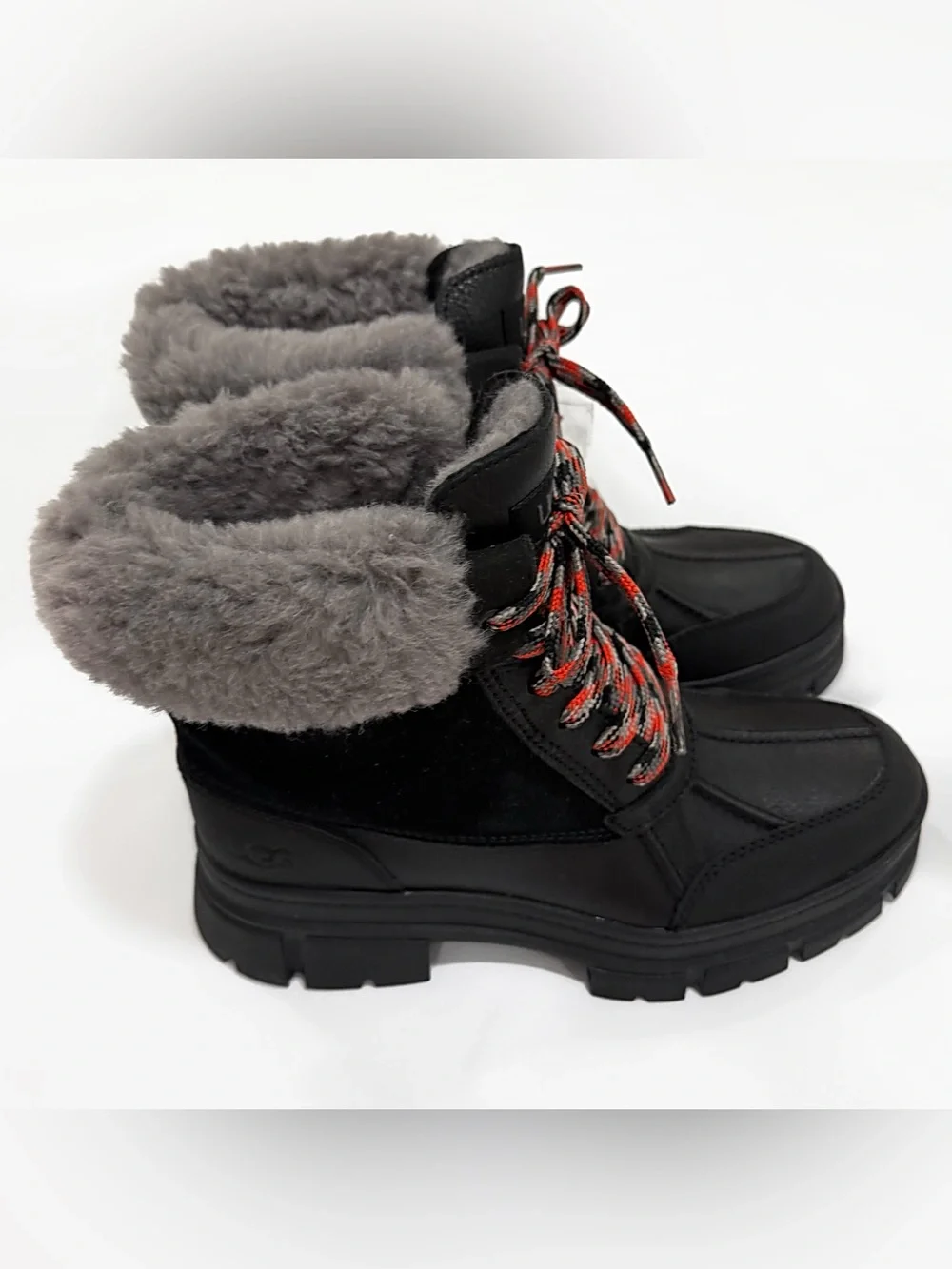 UGG Ashton Addies black waterproof boots with charcoal gray fur lining | Size 8